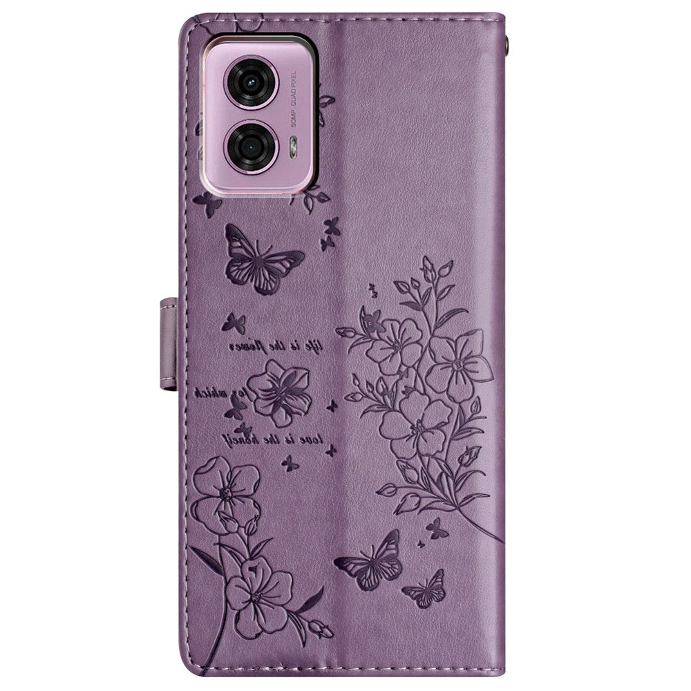 Motorola Moto G45 5G / G34 5G-etui med stativ, sommerfugle- og blomstret læderpung-mobilcover