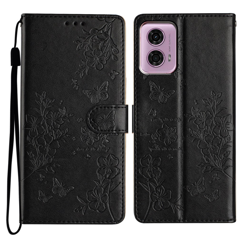 Motorola Moto G45 5G / G34 5G-etui med stativ, sommerfugle- og blomstret læderpung-mobilcover