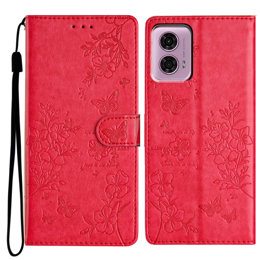 Motorola Moto G45 5G / G34 5G-etui med stativ, sommerfugle- og blomstret læderpung-mobilcover