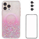 WANLONFENG JWT Series For iPhone 12 Pro Max Glitter Sequin TPU+Acrylic Magnetic Phone Case with Screen Film + Lens Film