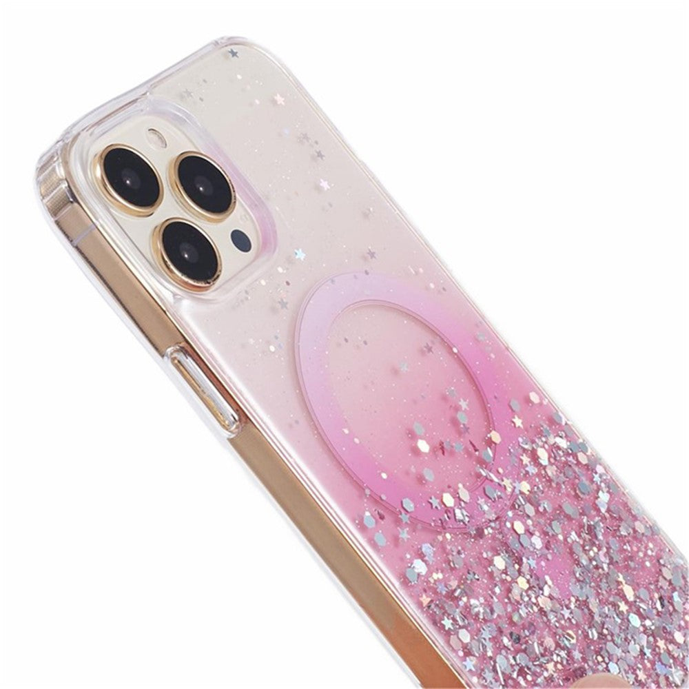 WANLONFENG JWT Series For iPhone 12 Pro Max Glitter Sequin TPU+Acrylic Magnetic Phone Case with Screen Film + Lens Film