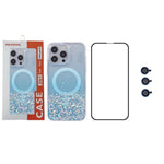 WANLONFENG JWT Series For iPhone 12 Pro Max Glitter Sequin TPU+Acrylic Magnetic Phone Case with Screen Film + Lens Film