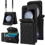 For Samsung Galaxy Z Flip7 FE 5G / Z Flip6 5G Case Card Holders PU Leather+PC Phone Cover with Detachable Shoulder Strap