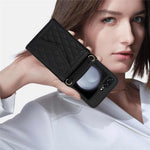 For Samsung Galaxy Z Flip7 FE 5G / Z Flip6 5G Case Card Holders PU Leather+PC Phone Cover with Detachable Shoulder Strap