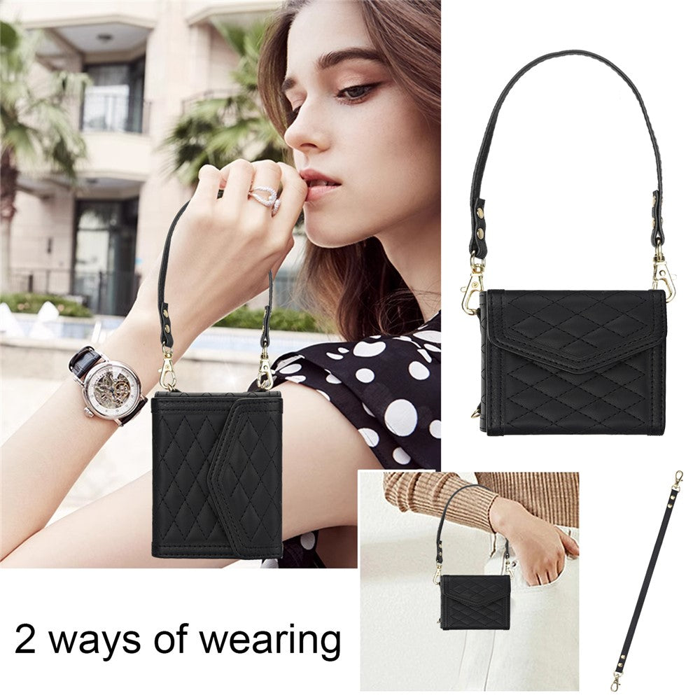 For Samsung Galaxy Z Flip7 FE 5G / Z Flip6 5G Case Card Holders PU Leather+PC Phone Cover with Detachable Shoulder Strap
