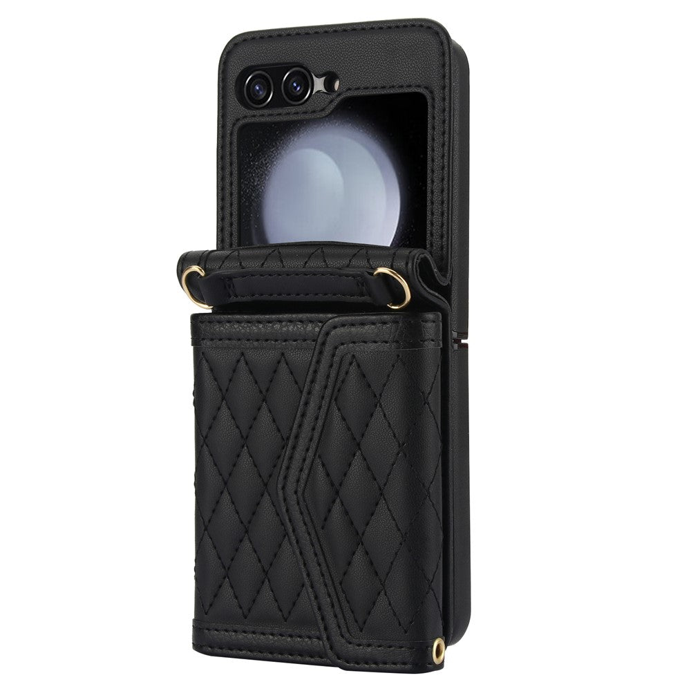 For Samsung Galaxy Z Flip7 FE 5G / Z Flip6 5G Case Card Holders PU Leather+PC Phone Cover with Detachable Shoulder Strap
