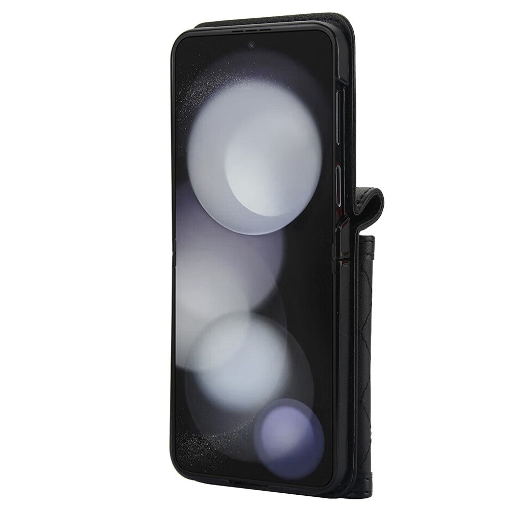 For Samsung Galaxy Z Flip7 FE 5G / Z Flip6 5G Case Card Holders PU Leather+PC Phone Cover with Detachable Shoulder Strap