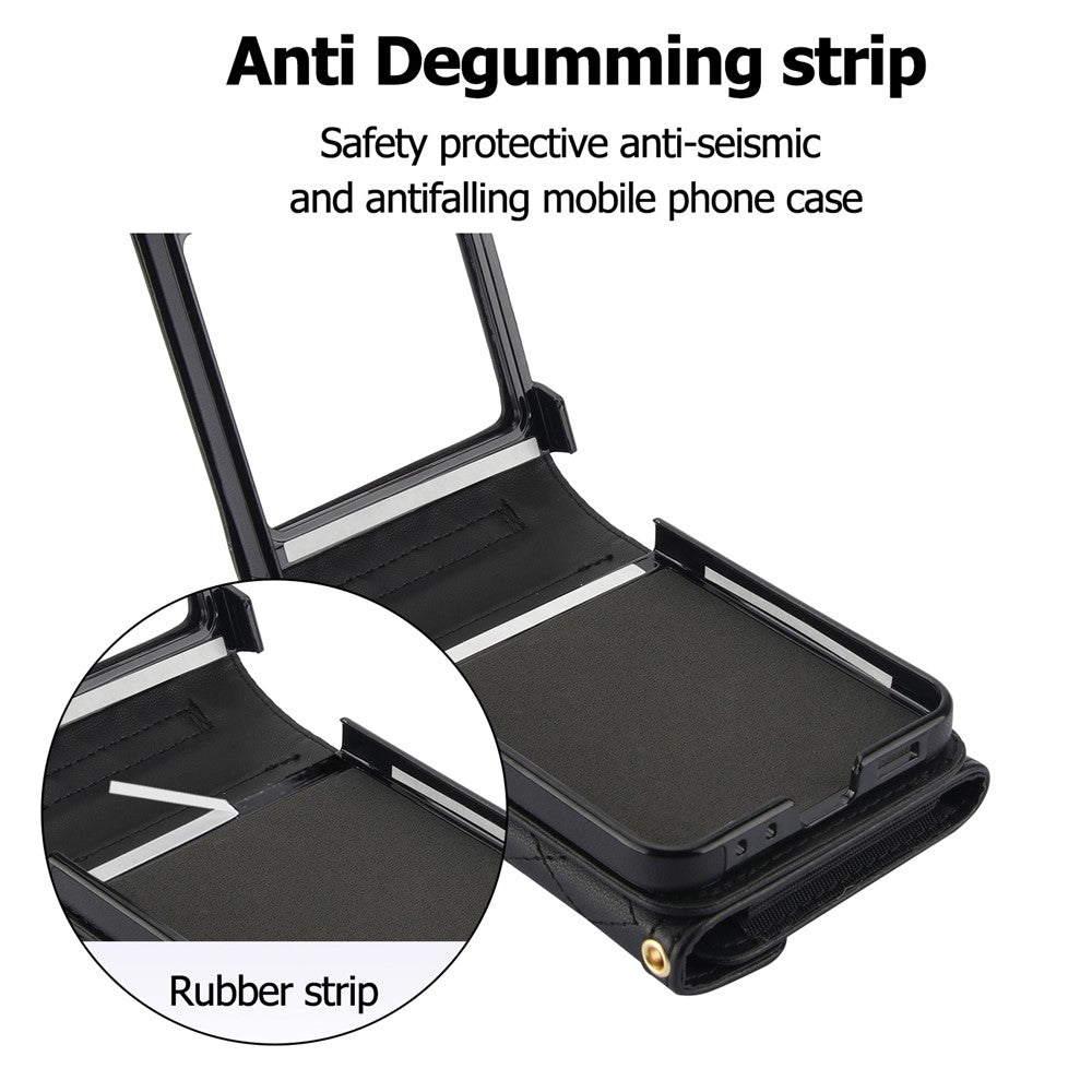 For Samsung Galaxy Z Flip7 FE 5G / Z Flip6 5G Case Card Holders PU Leather+PC Phone Cover with Detachable Shoulder Strap