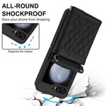 For Samsung Galaxy Z Flip7 FE 5G / Z Flip6 5G Case Card Holders PU Leather+PC Phone Cover with Detachable Shoulder Strap