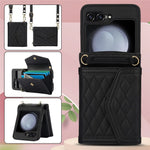 For Samsung Galaxy Z Flip7 FE 5G / Z Flip6 5G Case Card Holders PU Leather+PC Phone Cover with Detachable Shoulder Strap