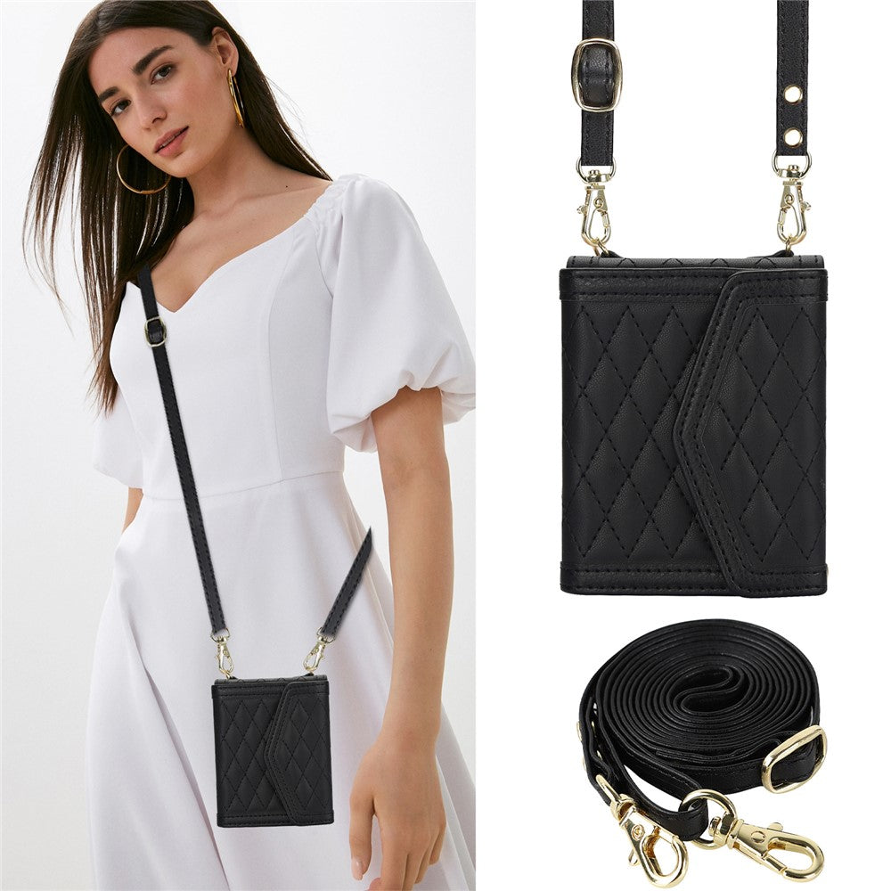For Samsung Galaxy Z Flip7 FE 5G / Z Flip6 5G Case Card Holders PU Leather+PC Phone Cover with Detachable Shoulder Strap