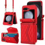 For Samsung Galaxy Z Flip7 FE 5G / Z Flip6 5G Case Card Holders PU Leather+PC Phone Cover with Detachable Shoulder Strap