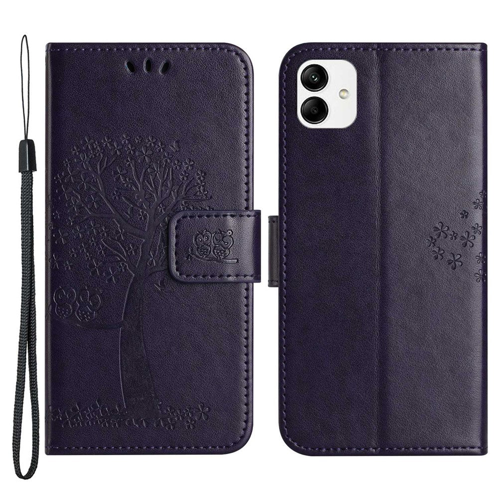 Til Samsung Galaxy A04 4G (164,4 x 76,3 x 9,1 mm) / M13 5G Anti-fald PU-læder telefoncover Præget ugletræsmønster Flip Wallet Cover Stativ
