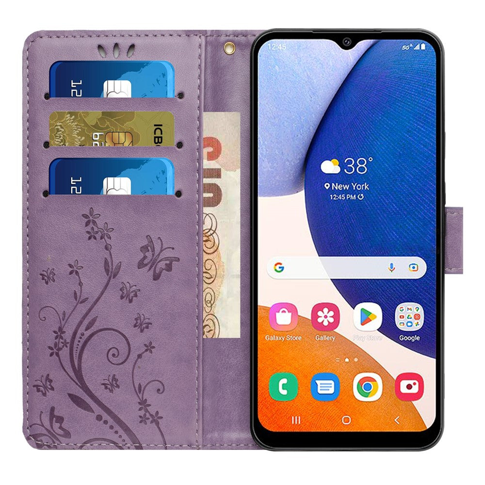 For Samsung Galaxy S24 FE Phone Case Butterfly Flower Imprinted Leather Flip Cover