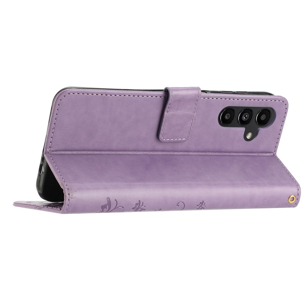 For Samsung Galaxy S24 FE Phone Case Butterfly Flower Imprinted Leather Flip Cover