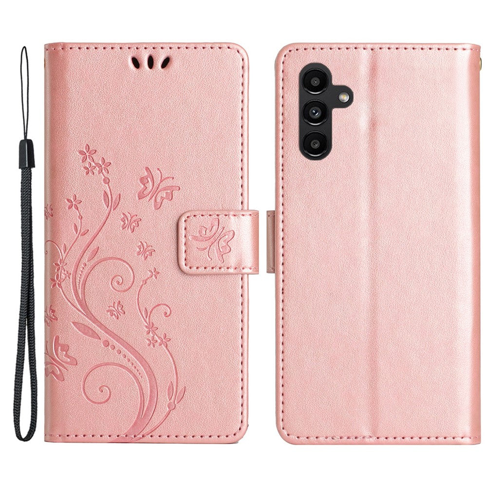 For Samsung Galaxy S24 FE Phone Case Butterfly Flower Imprinted Leather Flip Cover