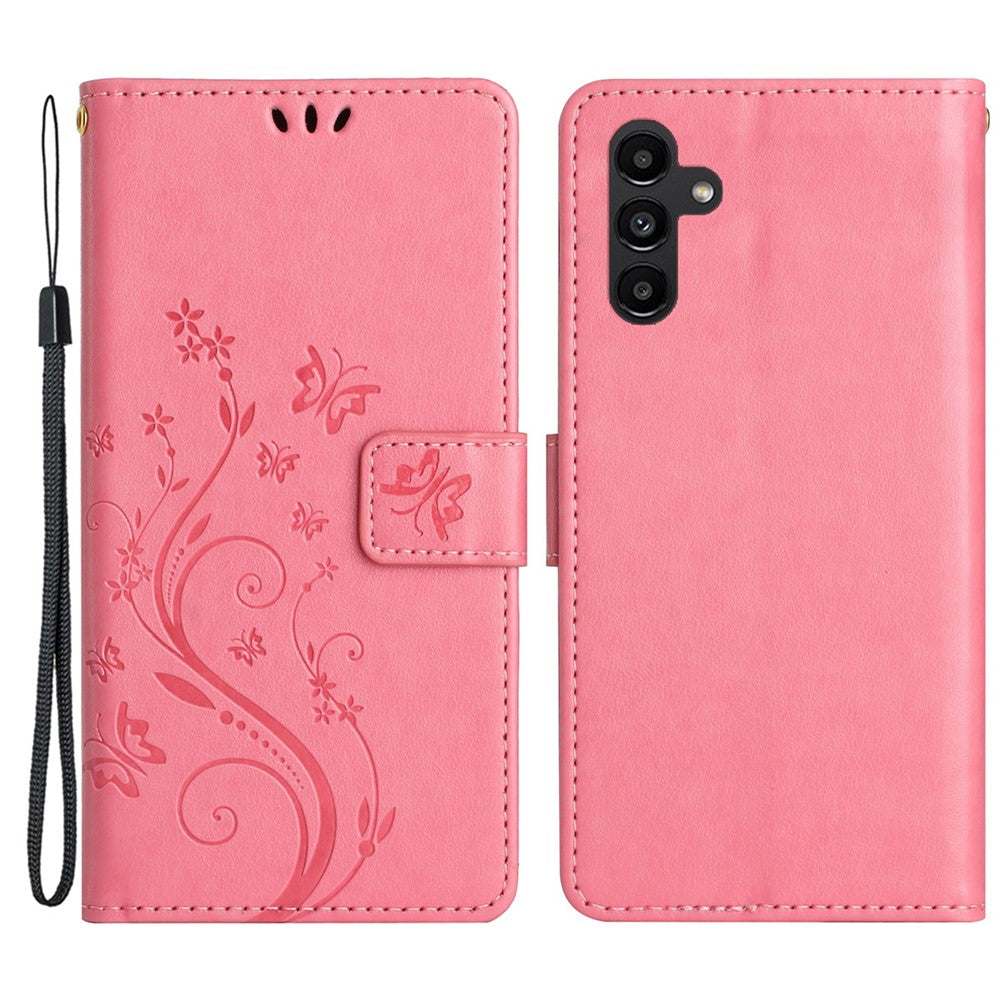 For Samsung Galaxy S24 FE Phone Case Butterfly Flower Imprinted Leather Flip Cover