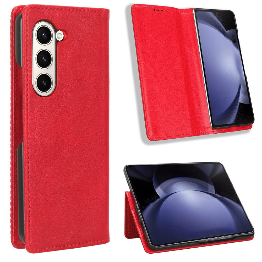 Til Samsung Galaxy Z Fold6 5G Etui PU Læder Retro Telefon Stativ Cover