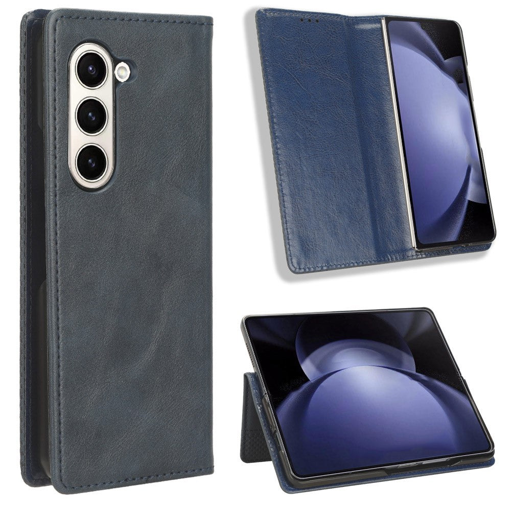 Til Samsung Galaxy Z Fold6 5G Etui PU Læder Retro Telefon Stativ Cover