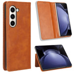 Til Samsung Galaxy Z Fold6 5G Etui PU Læder Retro Telefon Stativ Cover