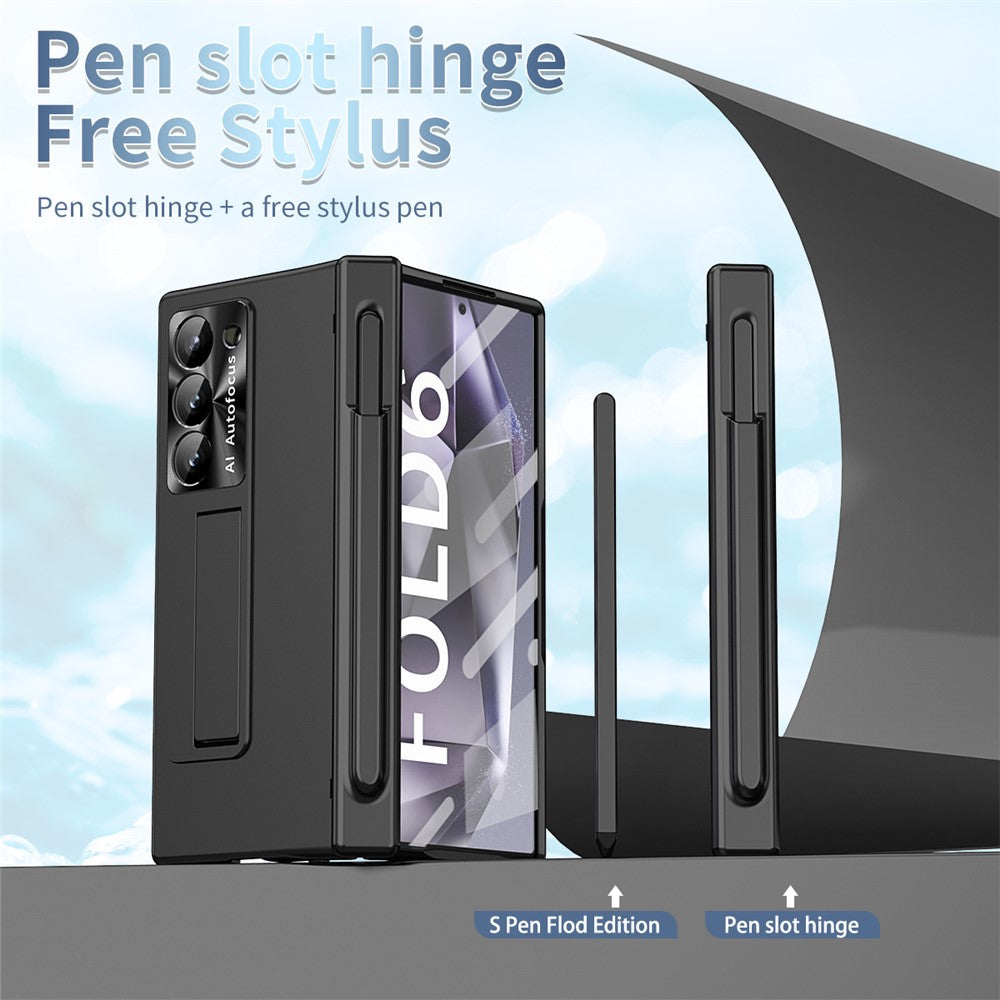For Samsung Galaxy Z Fold6 5G Had PC Phone Case Kickstand Cover with Pen  /  Pen Slot