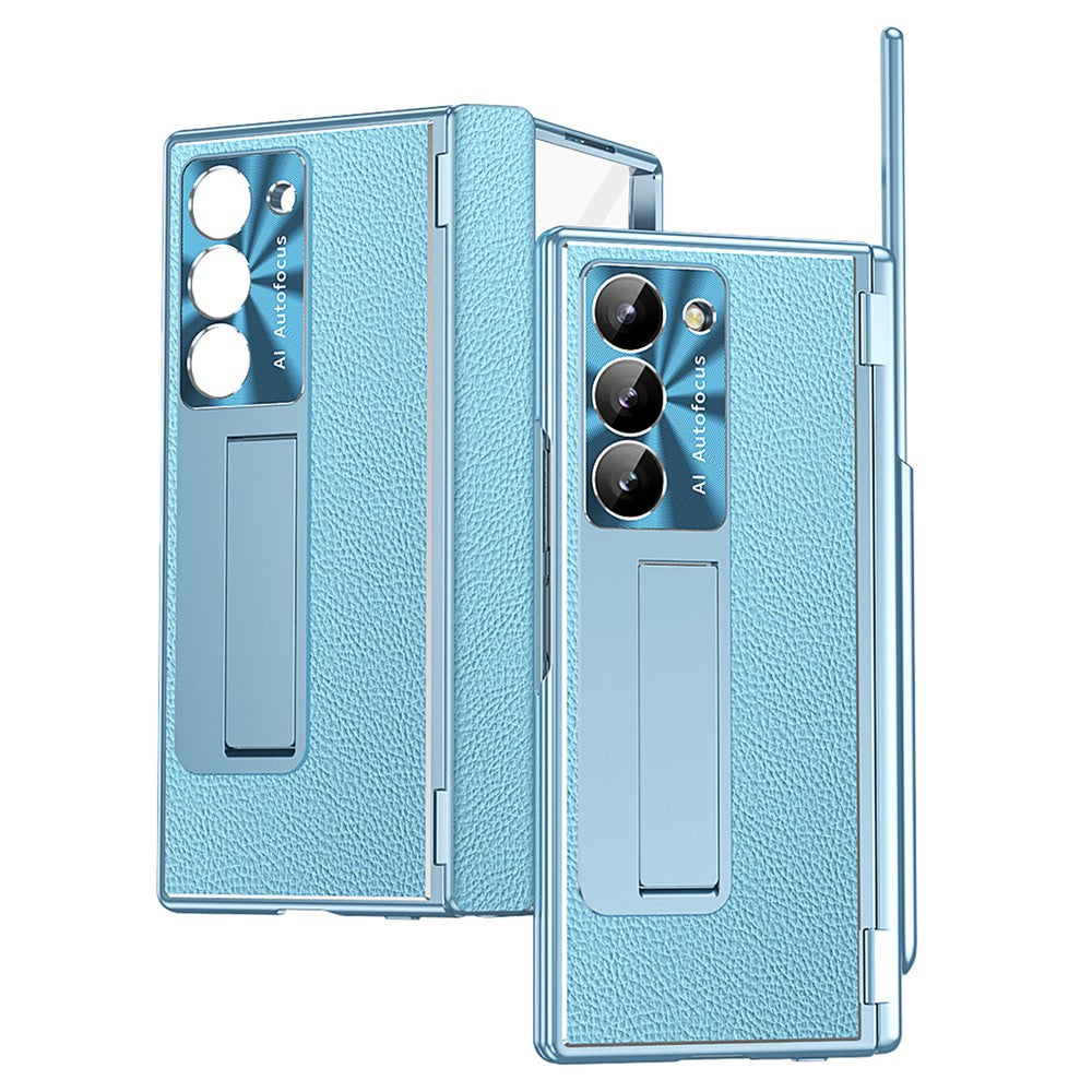 Vikbart mobilskal för Samsung Galaxy Z Fold6 5G i PU-läder + aluminiumlegering, med stativ, penna/pennfack