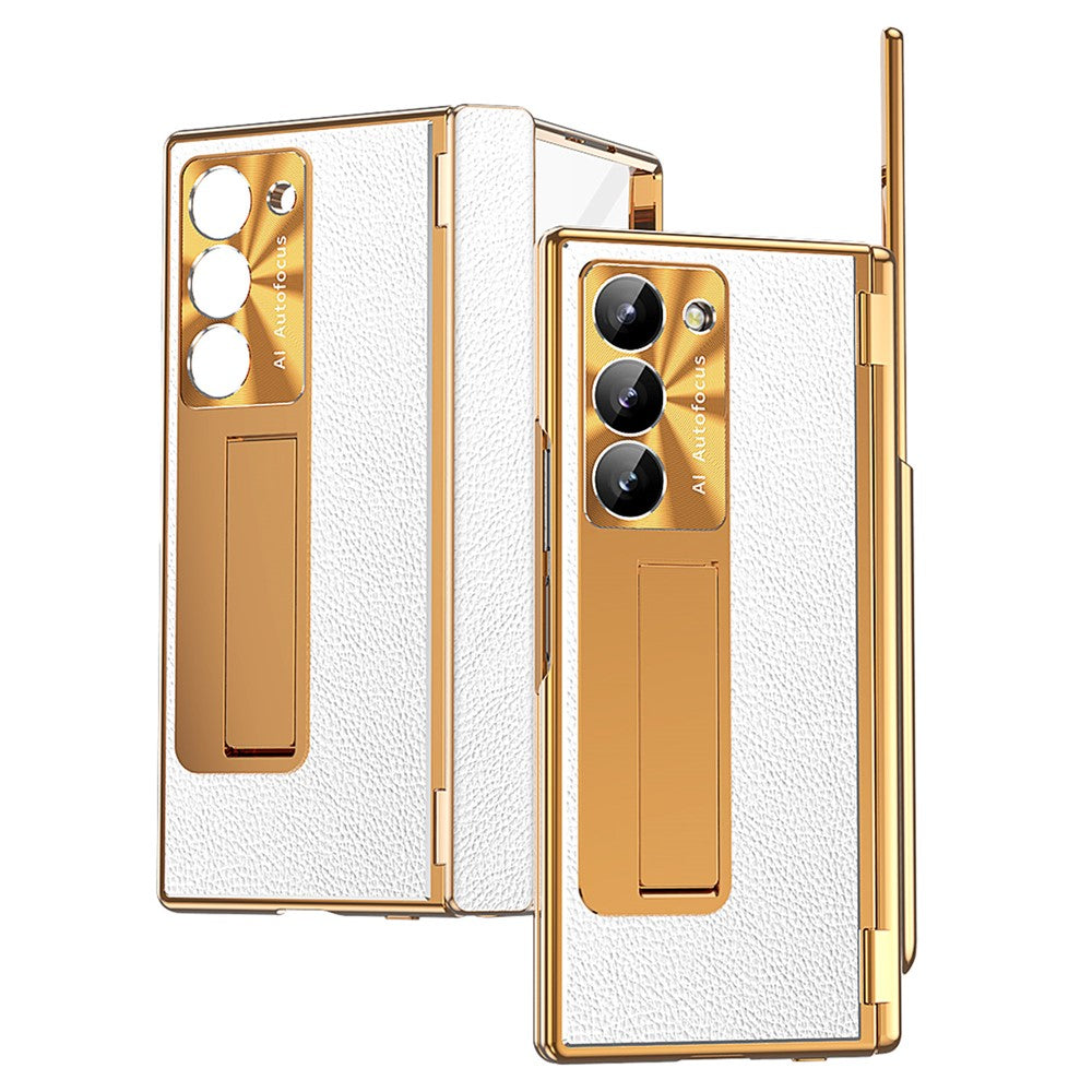 Vikbart mobilskal för Samsung Galaxy Z Fold6 5G i PU-läder + aluminiumlegering, med stativ, penna/pennfack