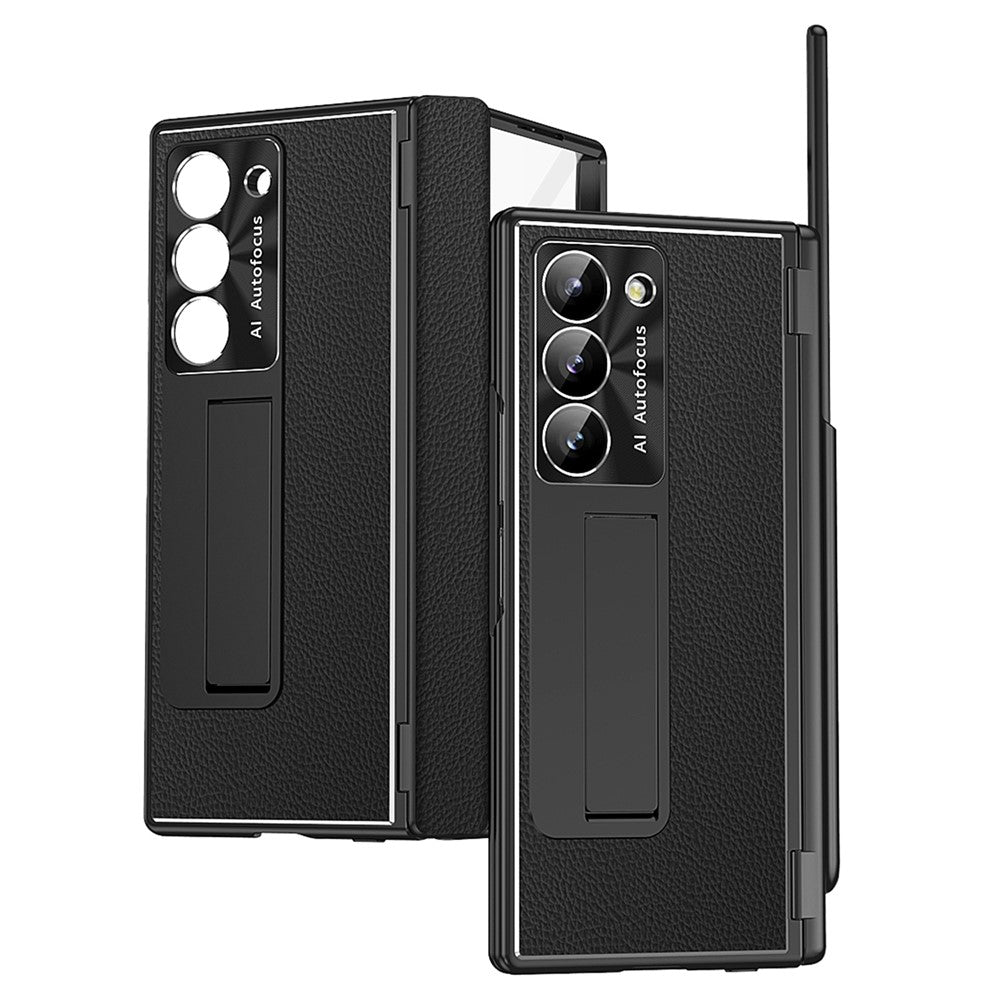 Vikbart mobilskal för Samsung Galaxy Z Fold6 5G i PU-läder + aluminiumlegering, med stativ, penna/pennfack