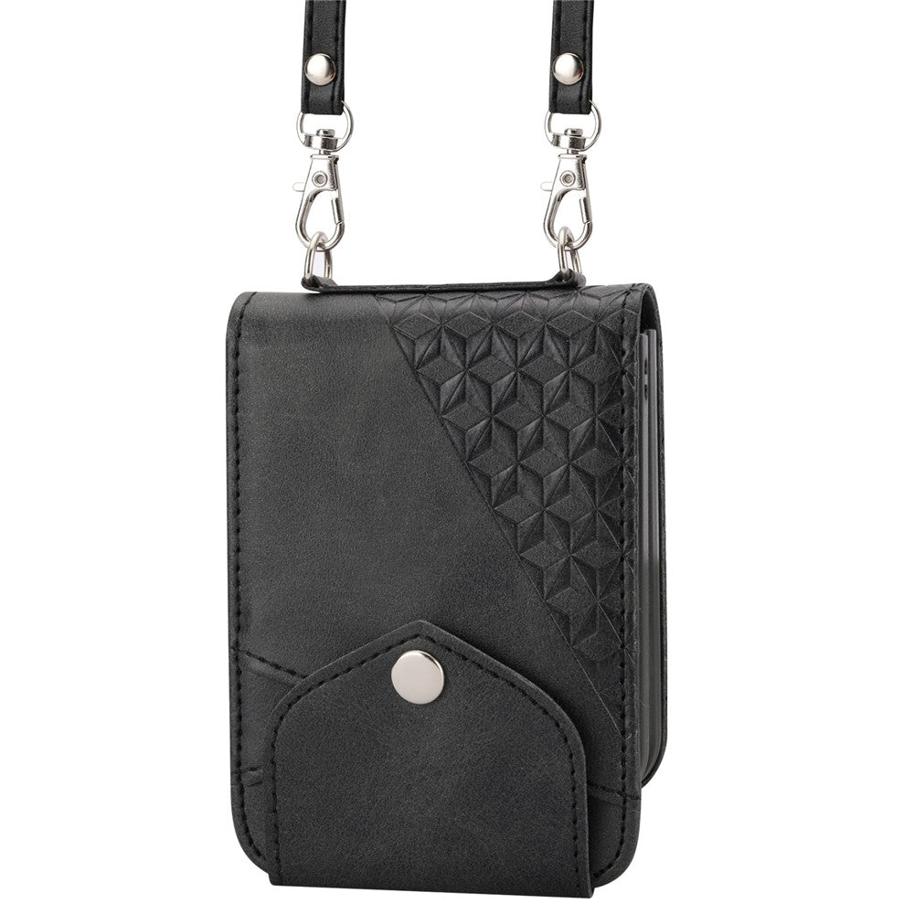 For Samsung Galaxy Z Flip7 FE 5G / Z Flip6 5G Case Calf Texture PU Leather Phone Cover with Shoulder Strap