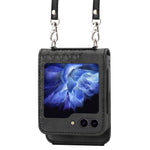 For Samsung Galaxy Z Flip7 FE 5G / Z Flip6 5G Case Calf Texture PU Leather Phone Cover with Shoulder Strap