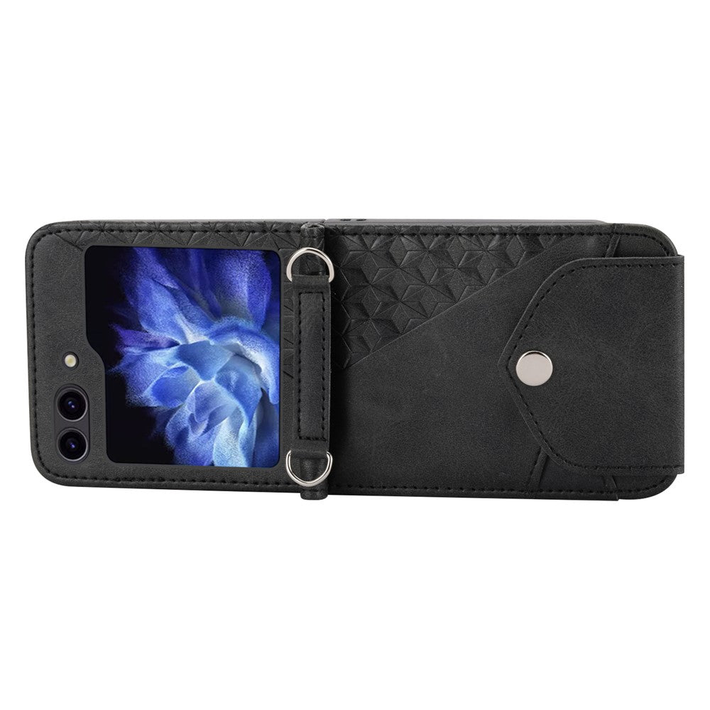 For Samsung Galaxy Z Flip7 FE 5G / Z Flip6 5G Case Calf Texture PU Leather Phone Cover with Shoulder Strap