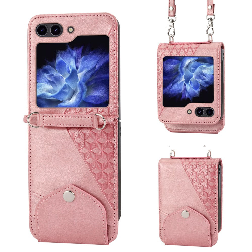 For Samsung Galaxy Z Flip7 FE 5G / Z Flip6 5G Case Calf Texture PU Leather Phone Cover with Shoulder Strap