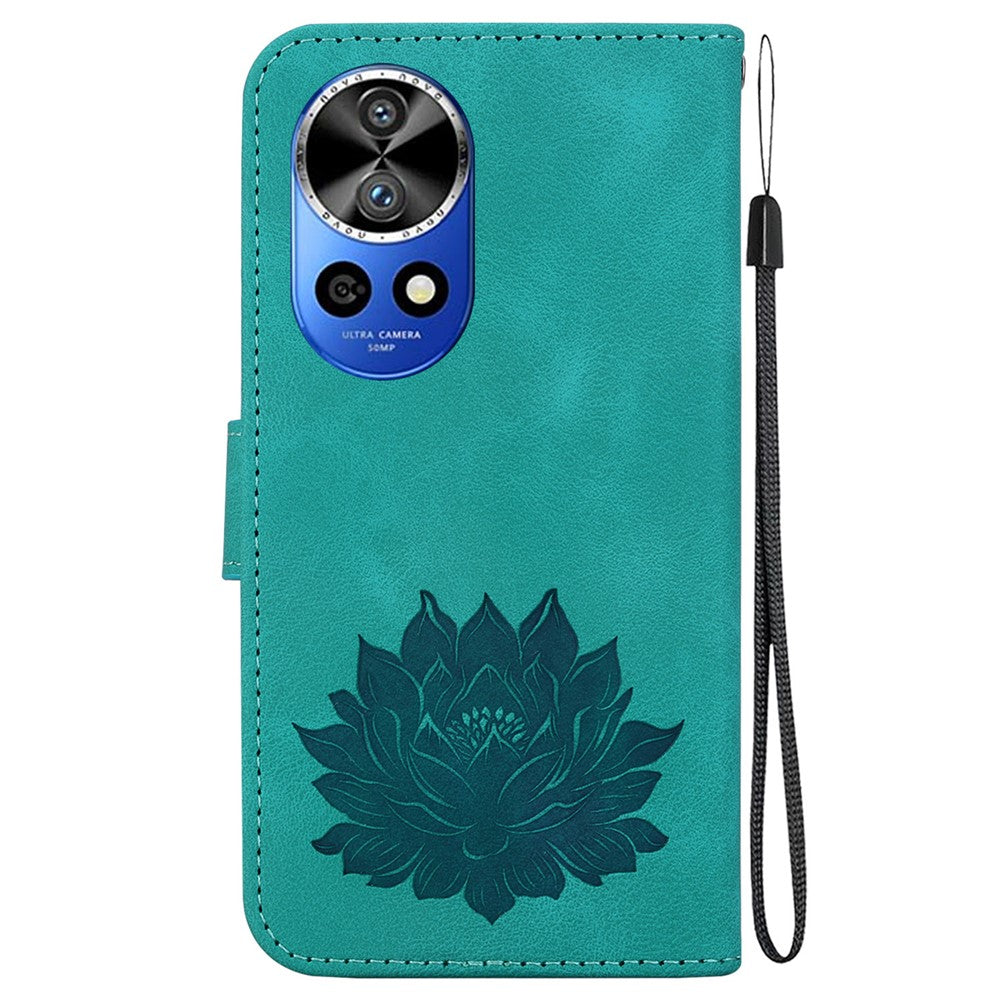 Huawei Nova 12 Pro 5G / 12 Ultra 5G-skal Lotus Imprint Läderfodral med stativ, plånbok