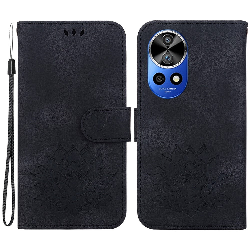 Huawei Nova 12 Pro 5G / 12 Ultra 5G-skal Lotus Imprint Läderfodral med stativ, plånbok