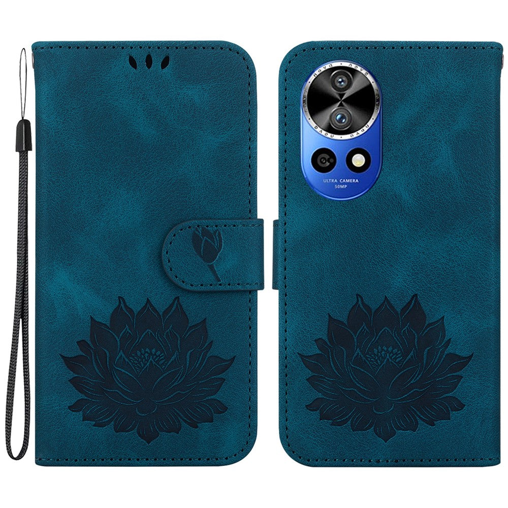 Huawei Nova 12 Pro 5G / 12 Ultra 5G-skal Lotus Imprint Läderfodral med stativ, plånbok