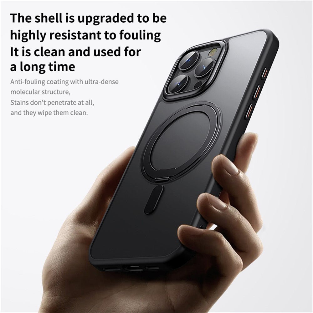 Til iPhone 16 Pro Max cover kompatibel med MagSafe TPU+akryl+metal kickstand mat telefoncover