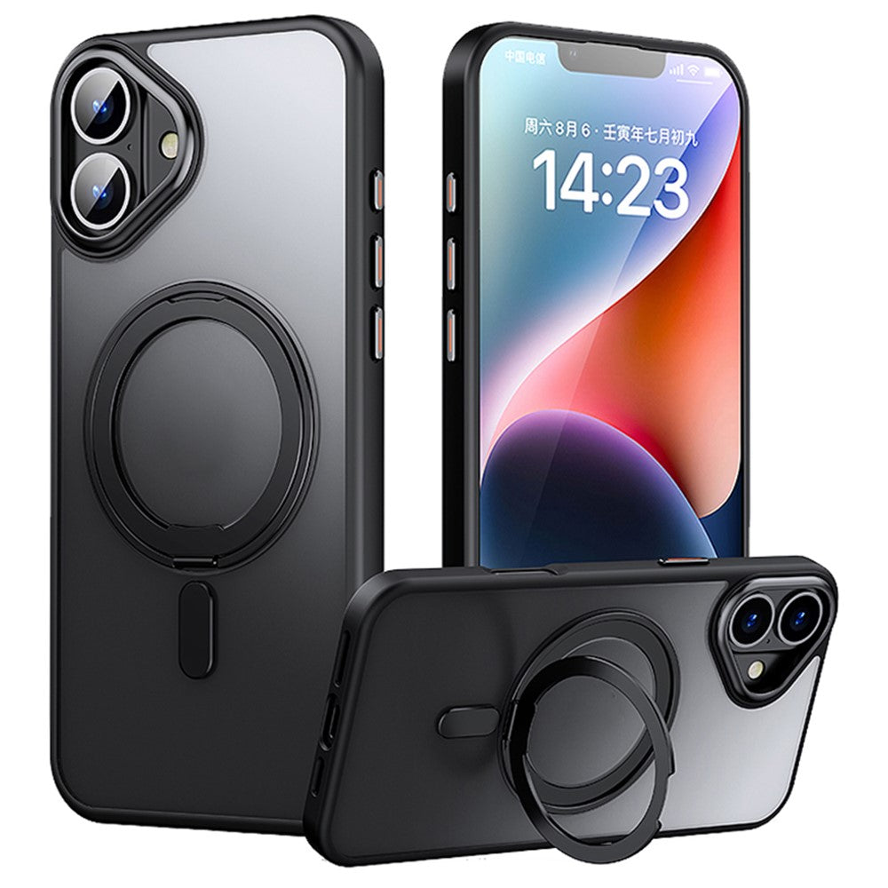 For iPhone 16 Plus Case Compatible with MagSafe TPU+Acrylic+Metal Kickstand Matte Phone Cover