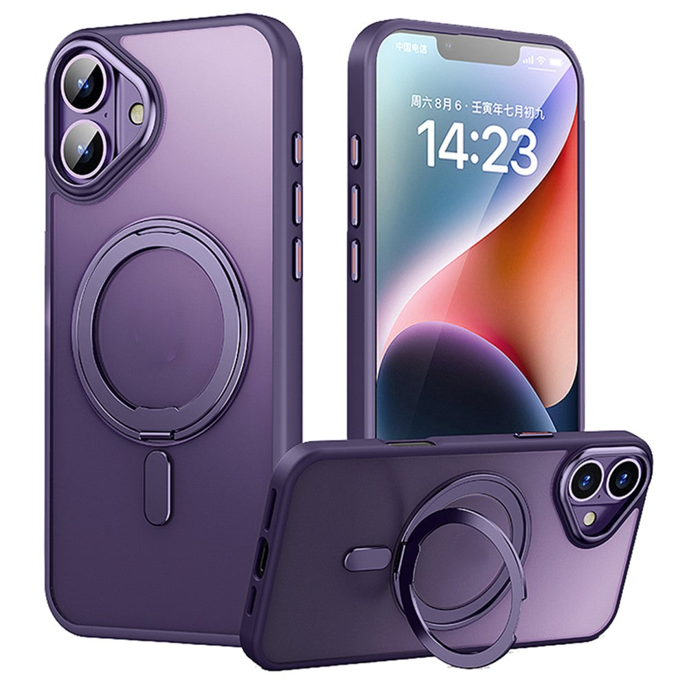For iPhone 16 Plus Case Compatible with MagSafe TPU+Acrylic+Metal Kickstand Matte Phone Cover