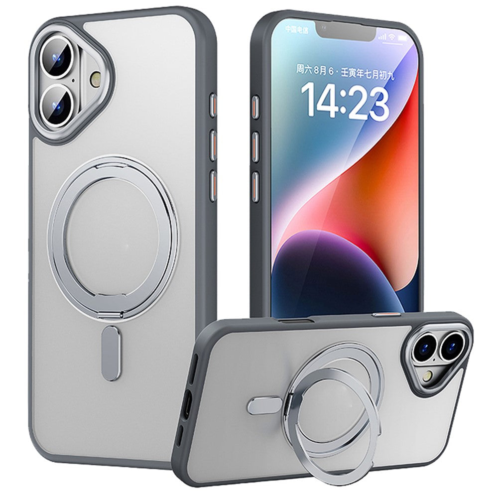 For iPhone 16 Plus Case Compatible with MagSafe TPU+Acrylic+Metal Kickstand Matte Phone Cover