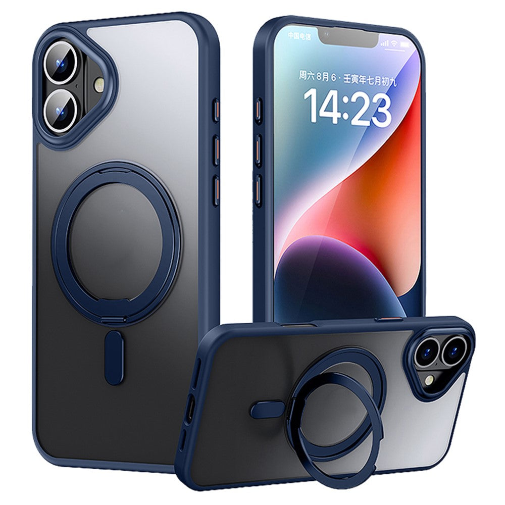 For iPhone 16 Case Compatible with MagSafe TPU+Acrylic+Metal Kickstand Matte Phone Cover