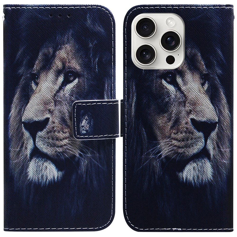 For iPhone 16 Pro Max Wallet Case Pattern Print Leather Phone Cover