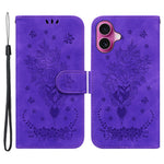 Til iPhone 16 Plus Pung Etui PU Læder Telefoncover Sommerfugl Blomst Tryk