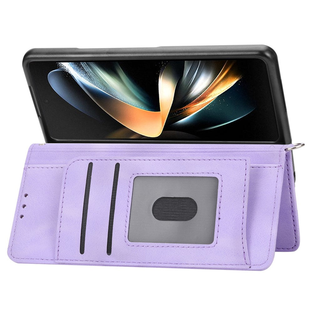 For Samsung Galaxy Z Fold6 5G Leather Case Multiple Card Slots Phone Cover with 2 Straps