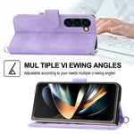 For Samsung Galaxy Z Fold6 5G Leather Case Multiple Card Slots Phone Cover with 2 Straps