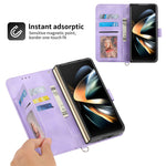 For Samsung Galaxy Z Fold6 5G Leather Case Multiple Card Slots Phone Cover with 2 Straps