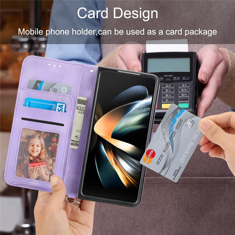 For Samsung Galaxy Z Fold6 5G Leather Case Multiple Card Slots Phone Cover with 2 Straps