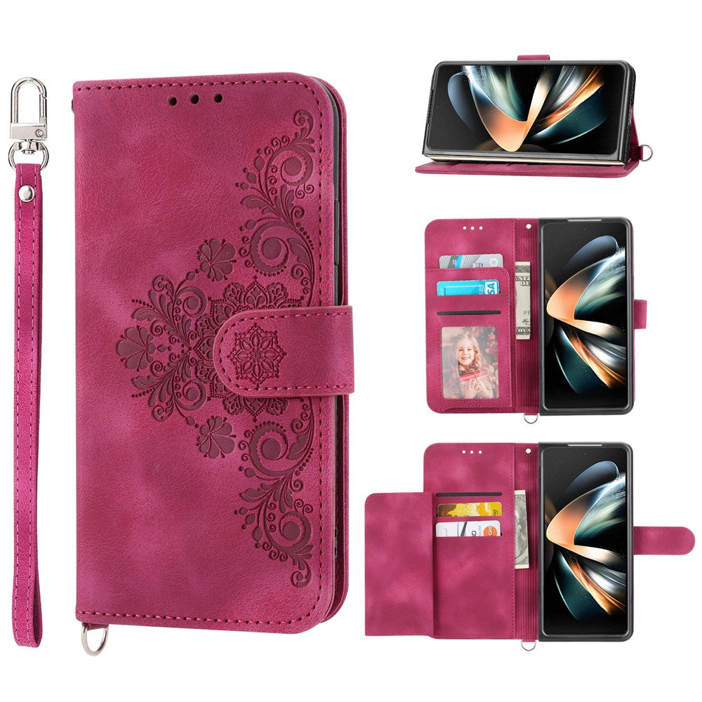 For Samsung Galaxy Z Fold6 5G Leather Case Multiple Card Slots Phone Cover with 2 Straps