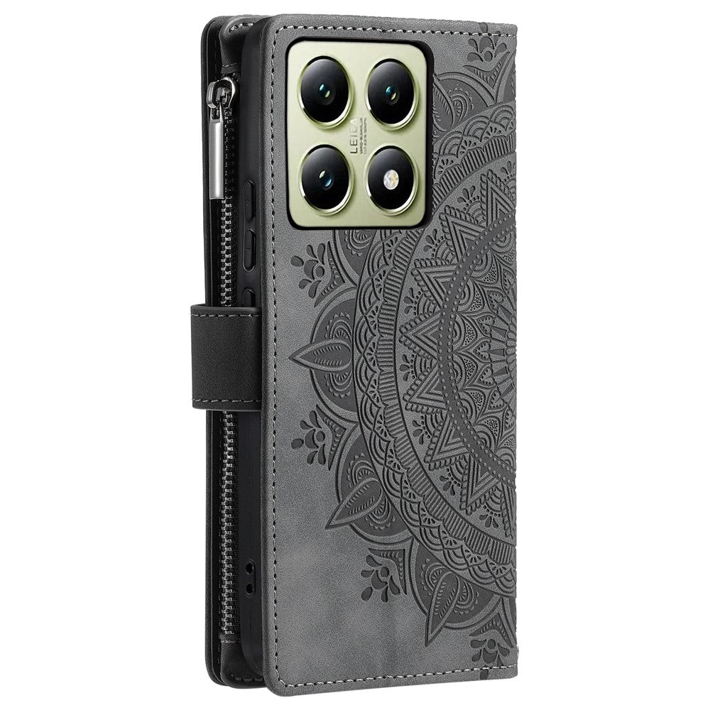 Style 006 For Xiaomi 14T Phone Case Mandala Flower Pattern PU Leather Zipper Wallet Stand Cover