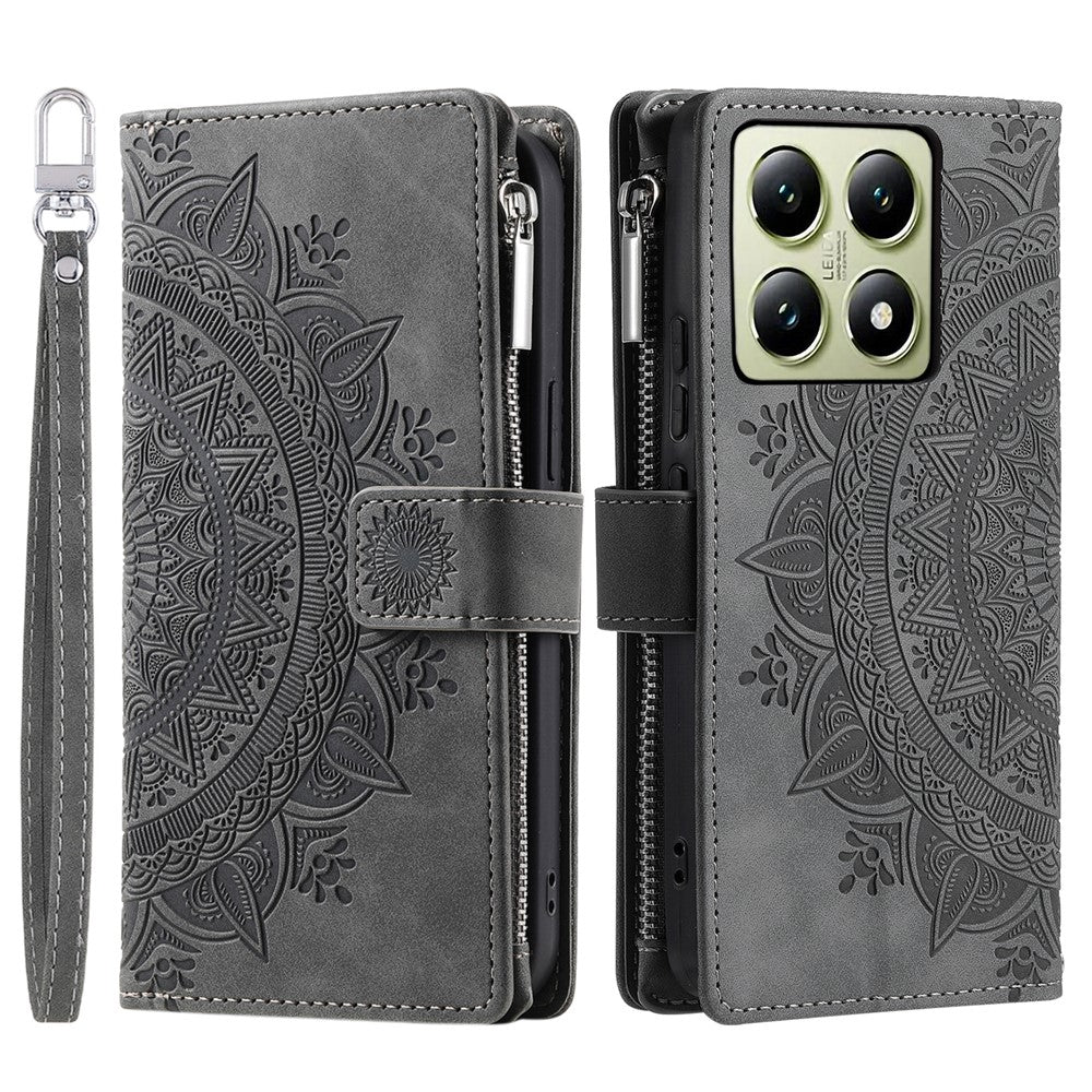 Style 006 For Xiaomi 14T Phone Case Mandala Flower Pattern PU Leather Zipper Wallet Stand Cover