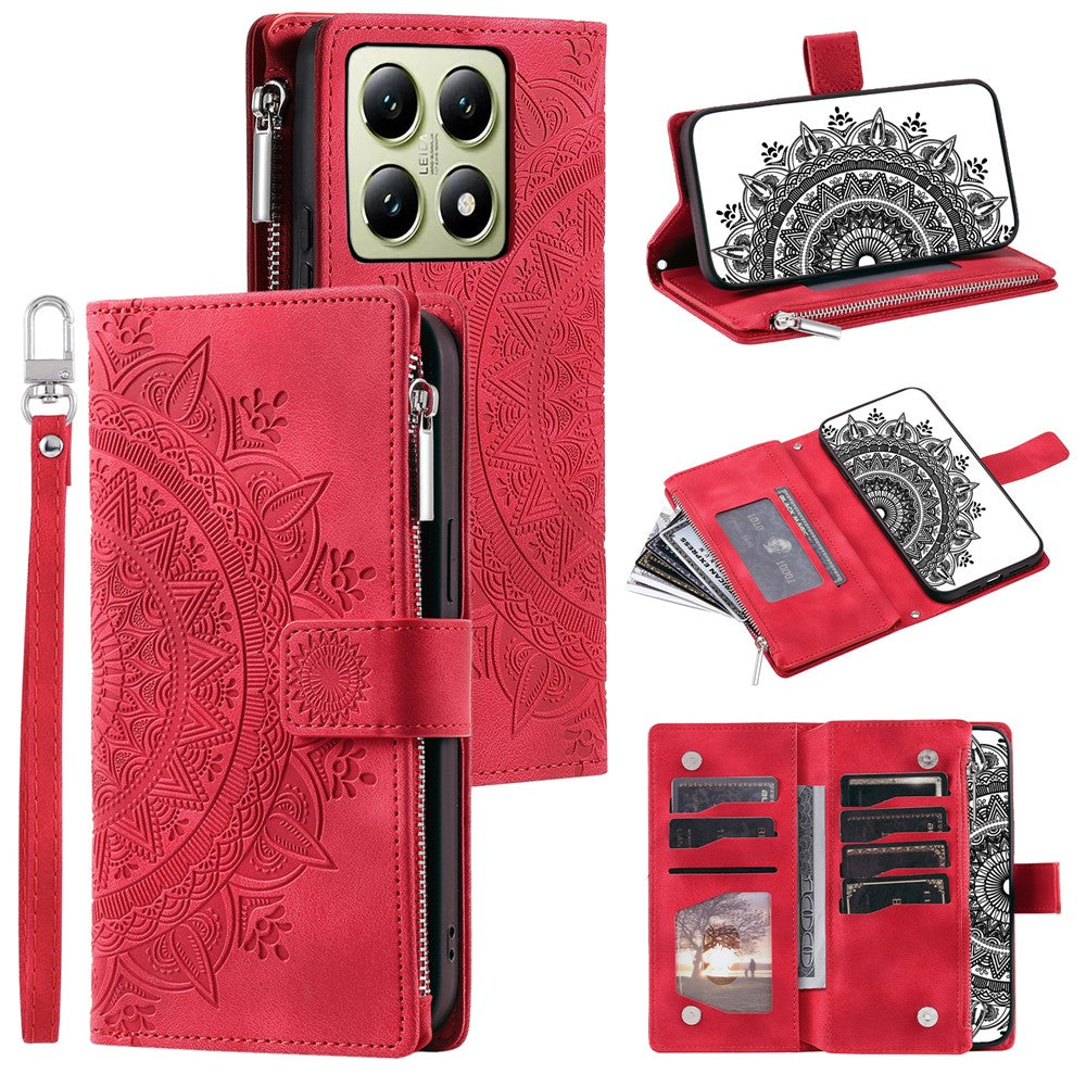 Style 006 For Xiaomi 14T Phone Case Mandala Flower Pattern PU Leather Zipper Wallet Stand Cover